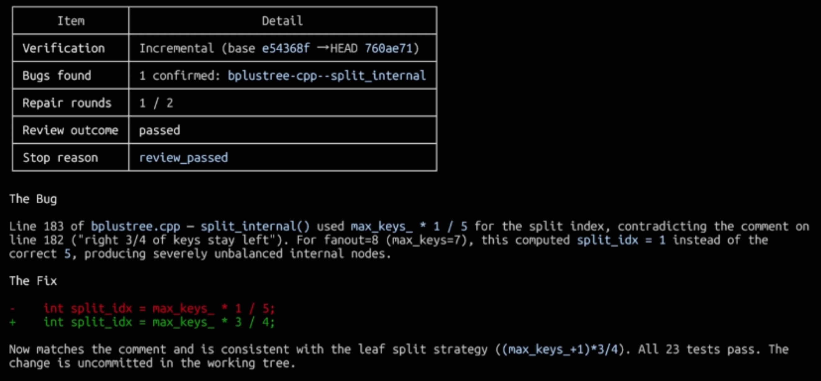 Incremental reasoning summary report