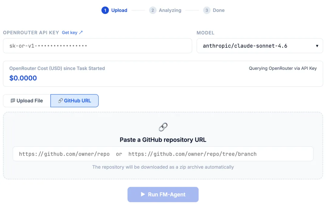 FM-Agent online service upload page